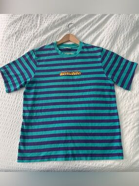 Teddy Fresh Heavyweight Flame Logo Striped T-Shirt Men’s Medium Streetwear